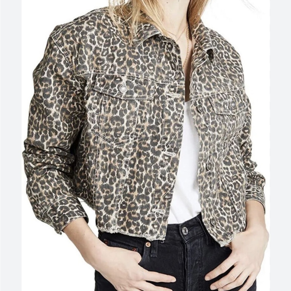 Free People Women's Cheetah Leopard Print Denim Jacket